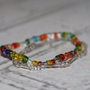 Beautiful set of 2 rainbow glass beaded bracelets NWOT 6.5"